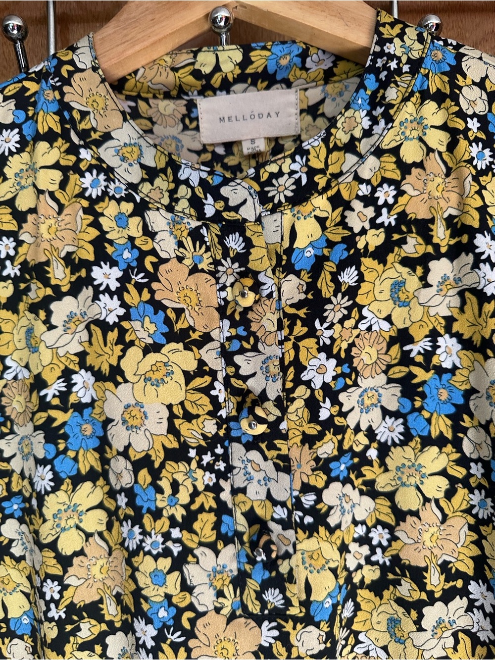 Anthropologie MELLODAY Blue and Yellow Floral High Low Maxi Dress Small EUC - Picture 5 of 9